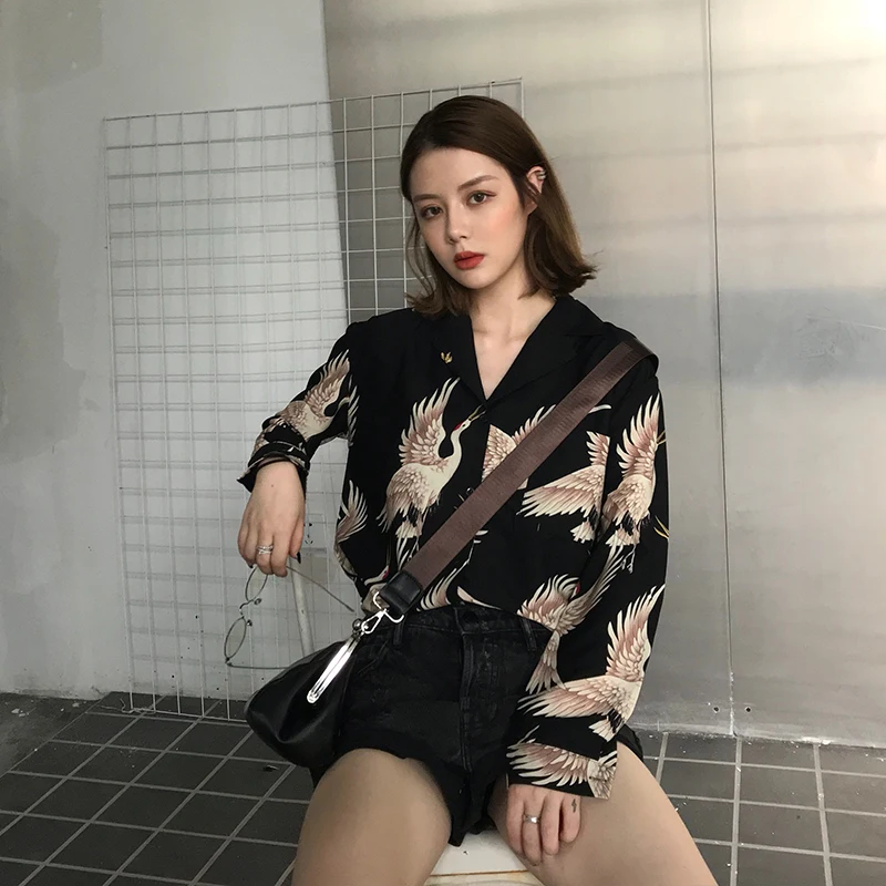 В винтажном стиле С принтом Модные женские блузки 2021 рубашки с длинными рукавами