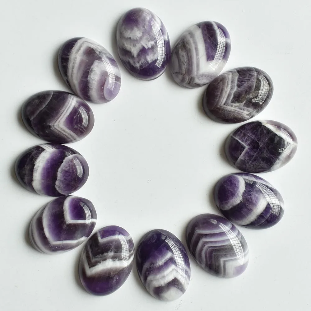 Оптовая продажа, 12 шт./партия, модные высококачественные аметисты в естественной белой полосе, овальная кабина, Круглый драгоценный камень, слезы, 25x18 мм, бесплатная доставка
