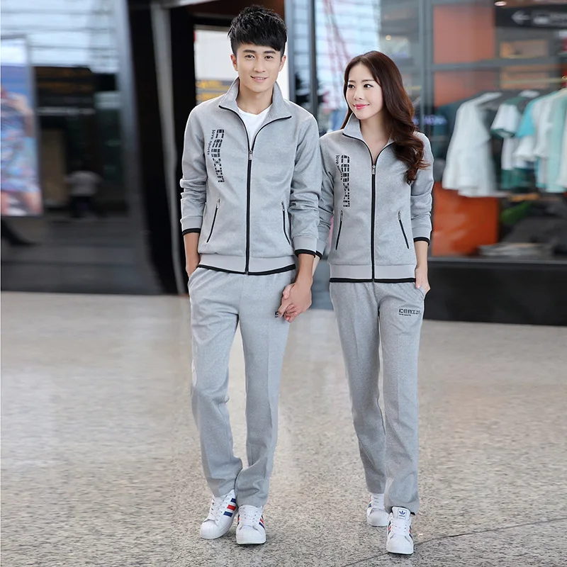 

spring women unisex sportswear men sport suit zip up jacket sweatshirt+pants lover running jogger casual fitness workout set