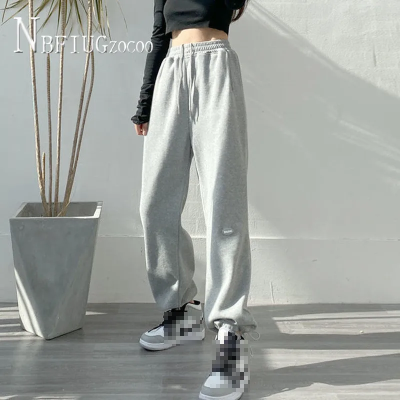 Lining With Fluff Thick Women Pants Elastic Waist Drawstring Warm Female Trousers