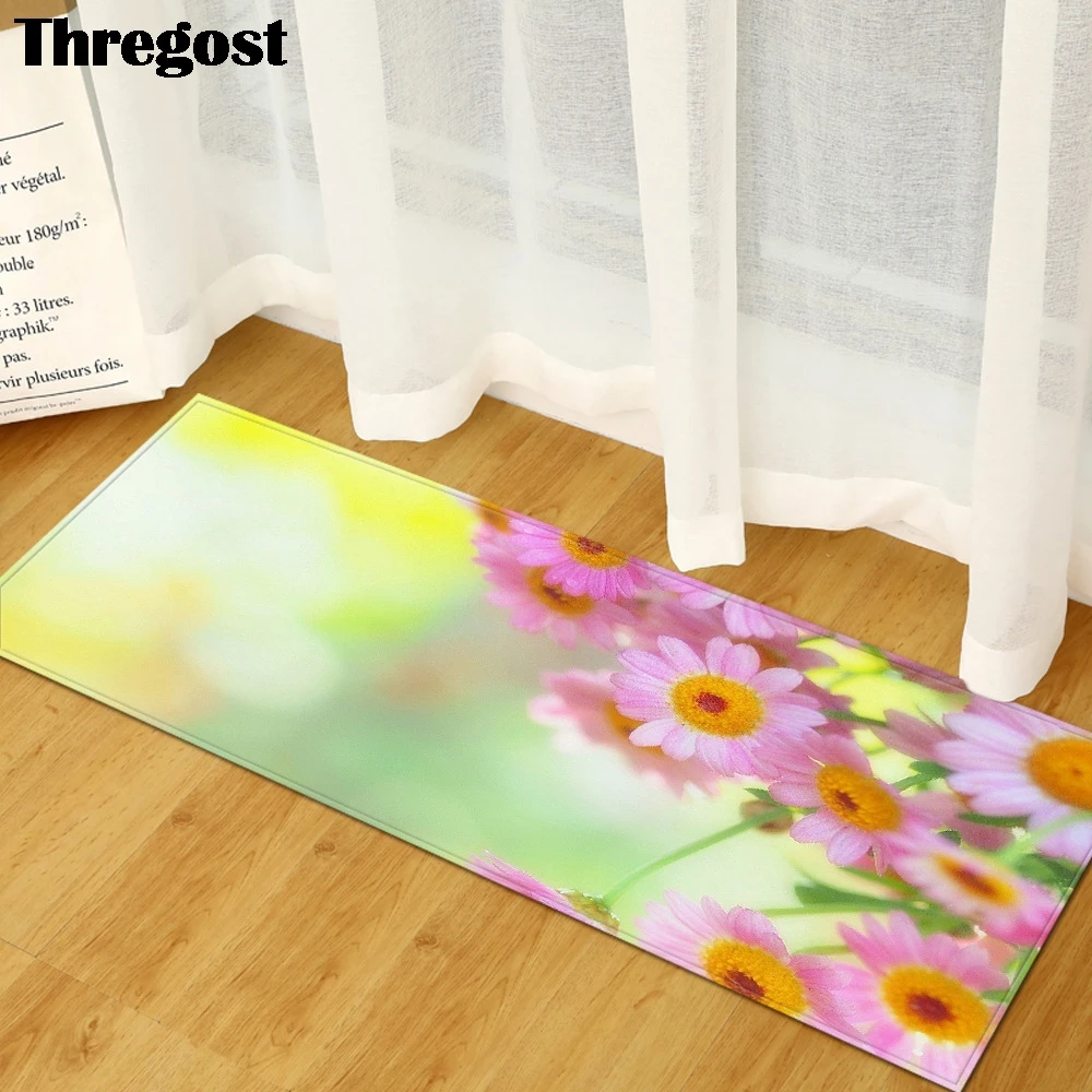 Зеленые длинные напольные коврики Thregost с живописным принтом Декор для дома