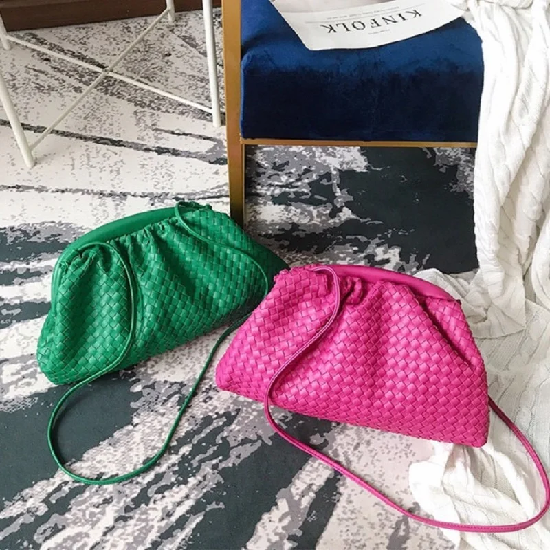 Роскошные сумки женские повседневного дизайна из плетеной ткани пельменки сумка