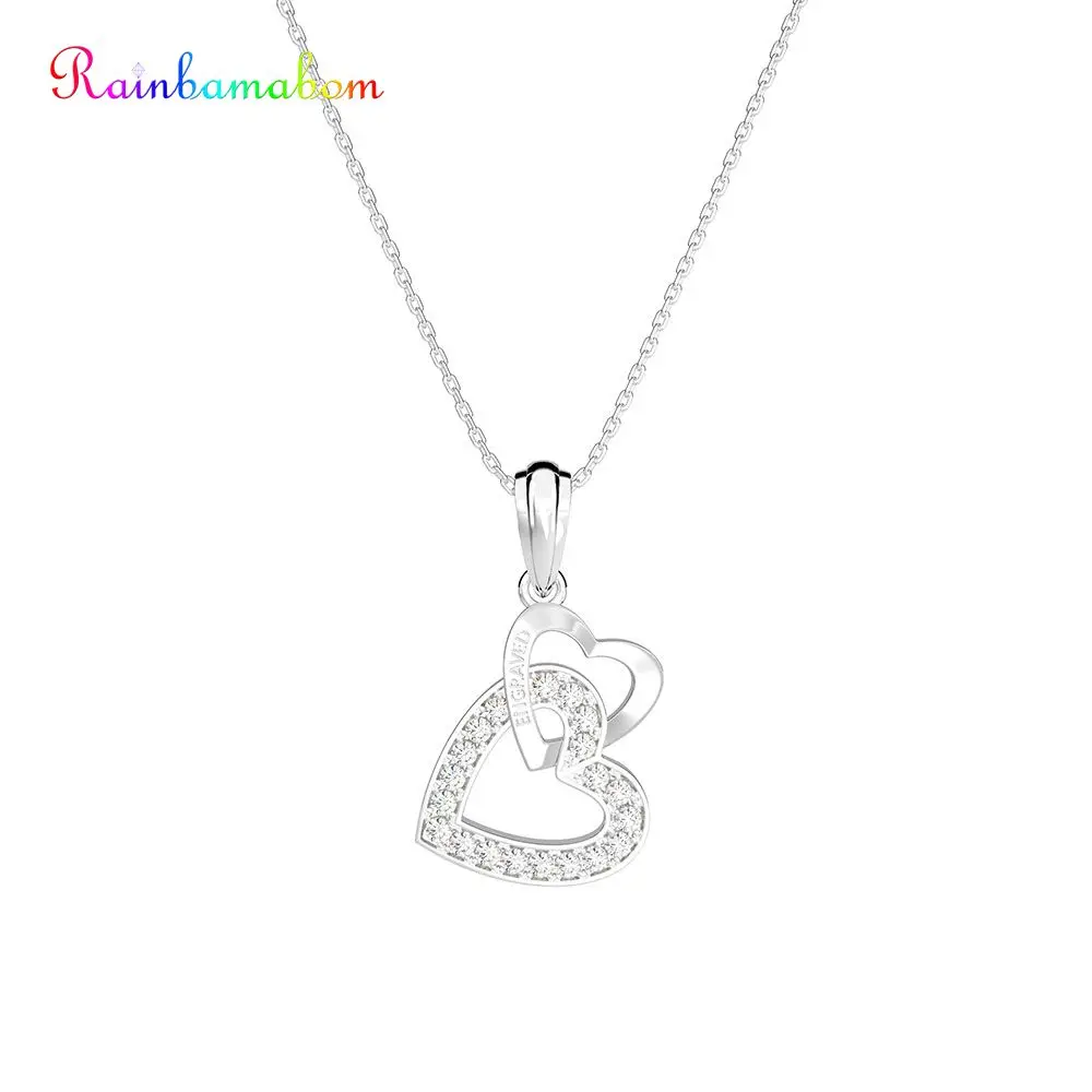 Женский кулон с двойным сердцем Rainbamabom ожерелье из стерлингового серебра 925 пробы