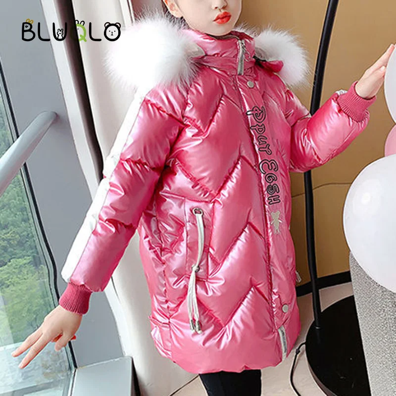 Зимняя Детская куртка детские парки с капюшоном для маленьких девочек длинное