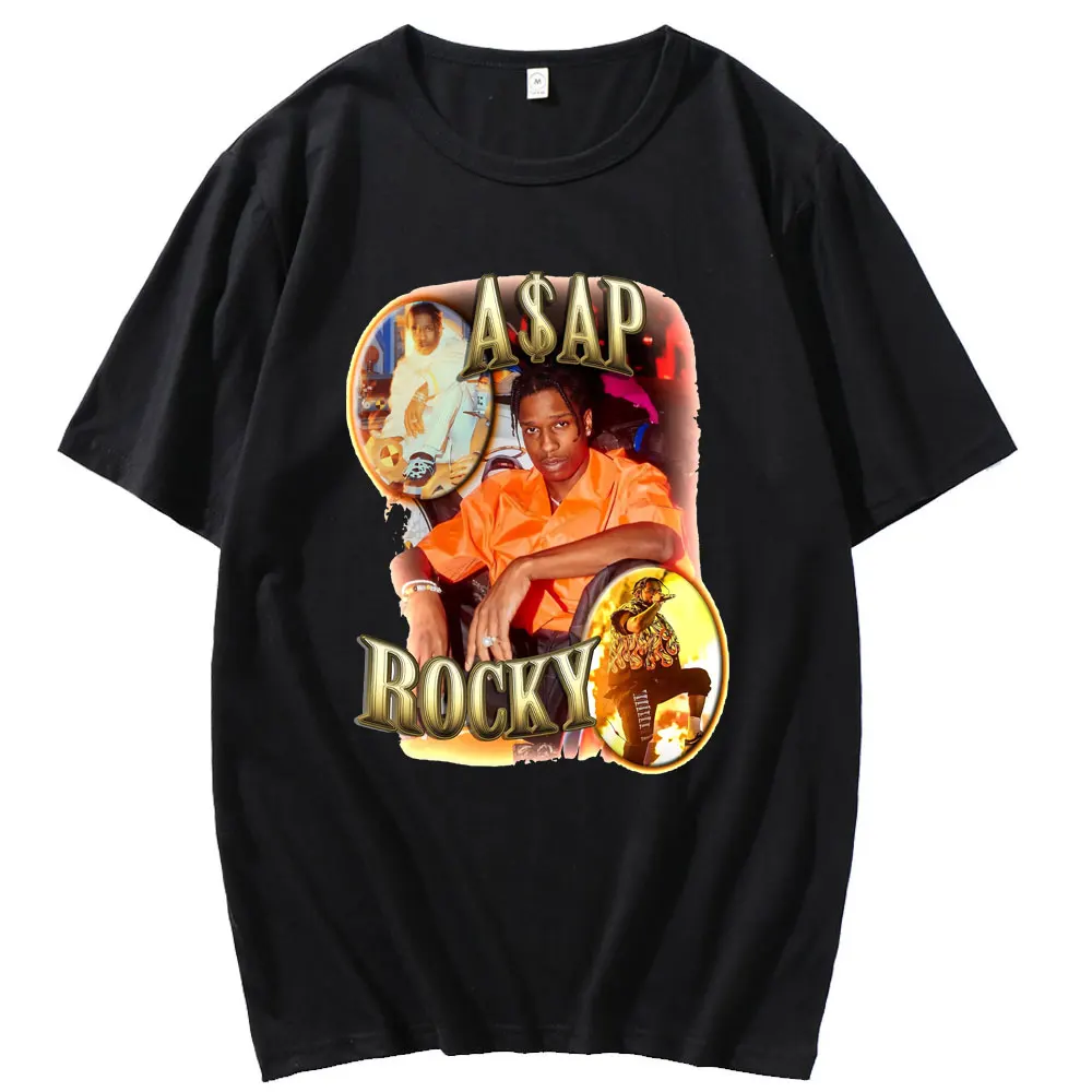 Rapper Asap Rocky Fashion Casual T-shirt Top Male Hip Hop Music Short Sleeve Female Black Crewneck Tshirt Spring Summer T Shirt