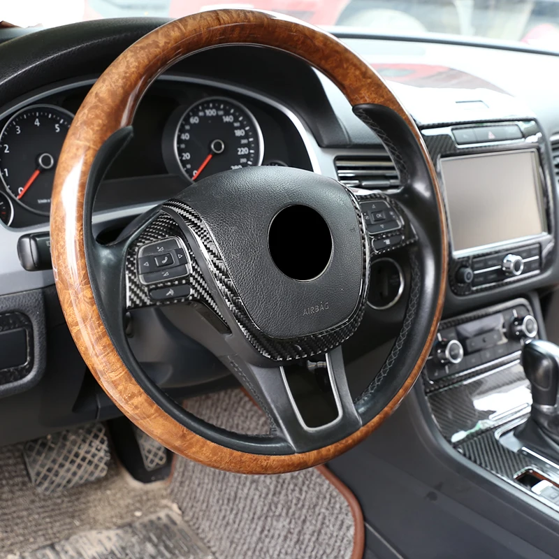 

For Volkswagen Touareg 2011-2018 Rea Carbon Fiber 3D Sticker Steering Wheel Panel Switch Button Cover Interior Accessories