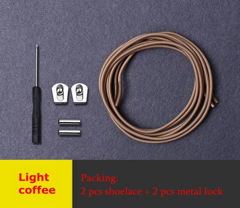 Light coffee Эластичные шнурки металлическая пряжка круглые шнурки для ботинок удобная Блокировка без завязок шнурки для обуви дети взрослые Кроссовки Ленивые шнурки 1 пара - Цвет: Light coffee
