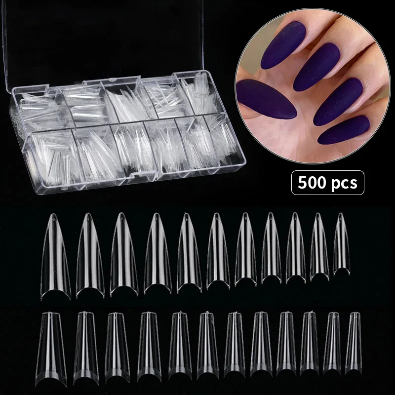 

500 pcs fake nails ultra thin traceless nails C arc free grinding mixed transparent natural half sticking nail extension