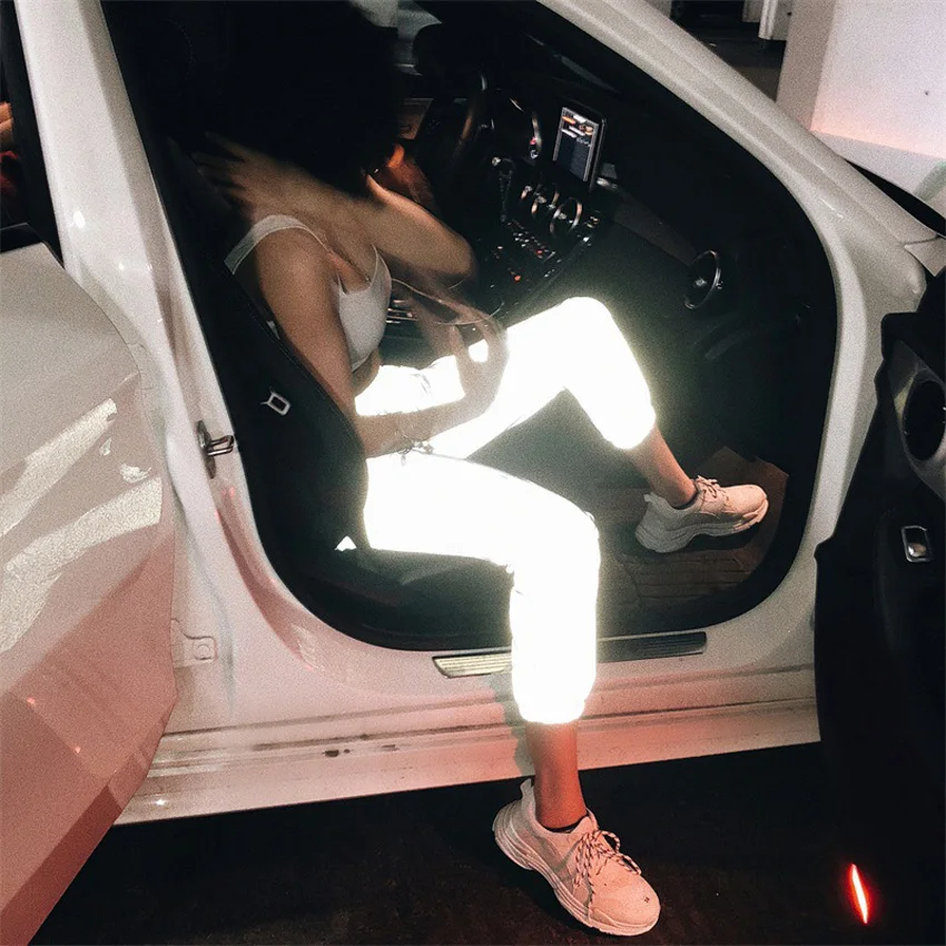 

Lusofie Flash Reflective Jogger High street Pants 2020 autumn winter women casual gray solid streetwear trousers fashion clothes