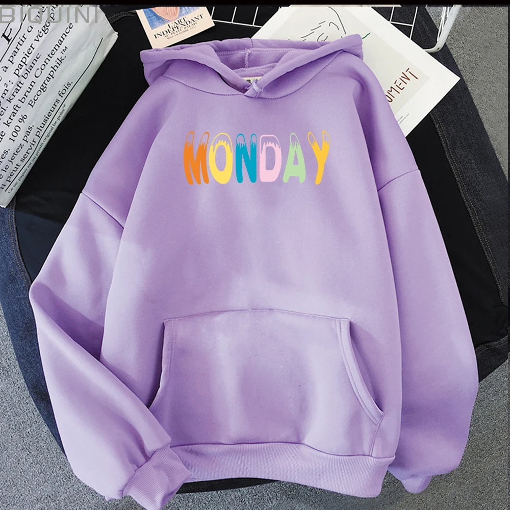 

Толстовка женская с капюшоном и надписью «понедельник»