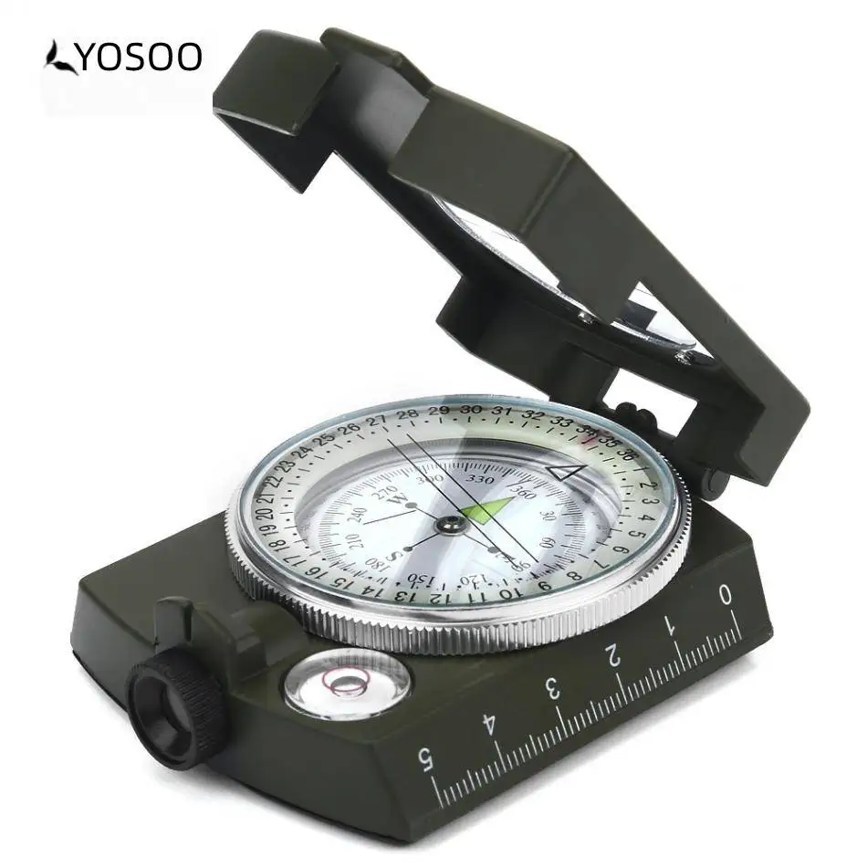 Elisona-Mini Pocket Multi-functional Compass Map Millimeter Inch Measure Ruler Compass with Nylon Strap
