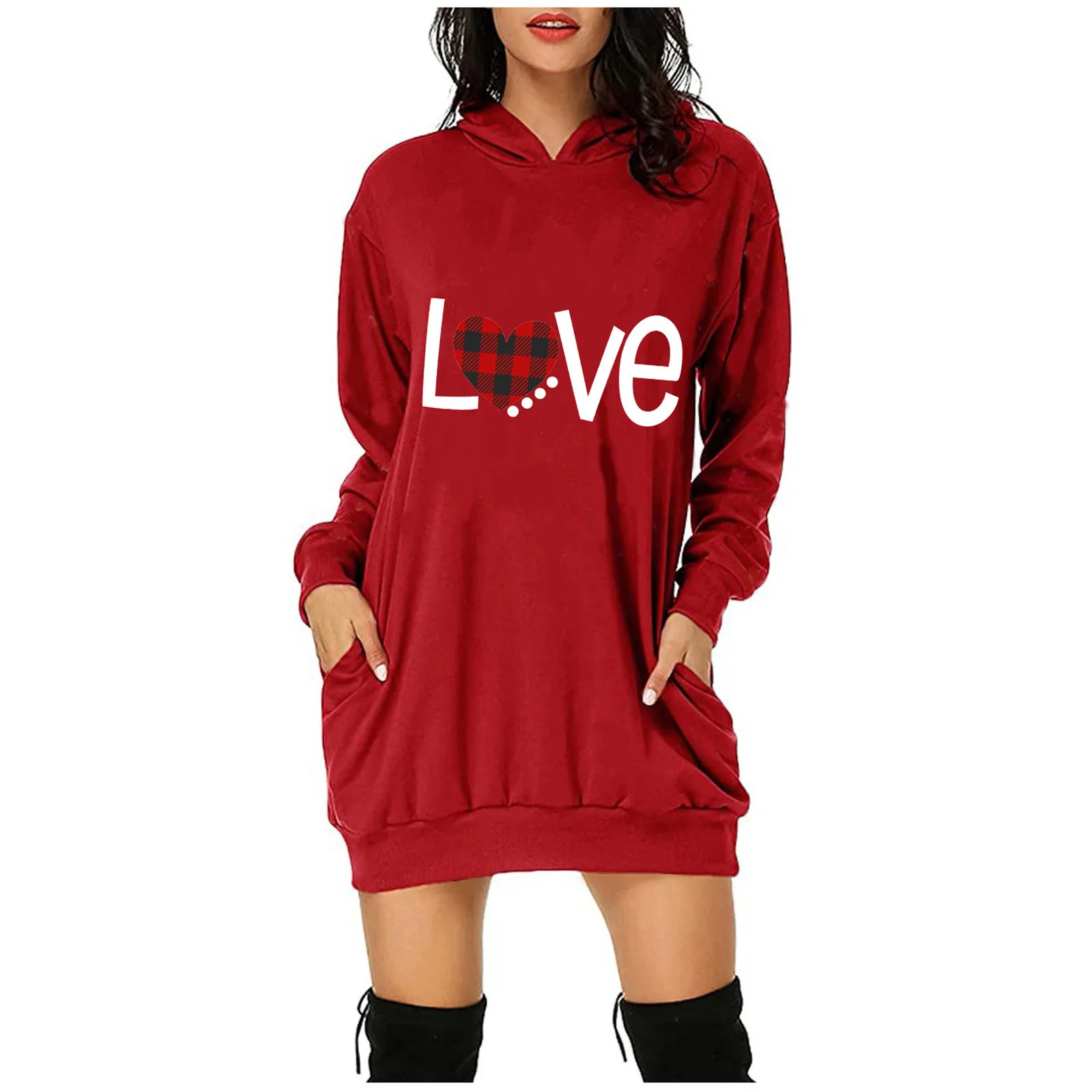 hoodies women sweatshirt Valentine's Day Letter Print Hooded Pockets Short Sweatshirt spring clothes las mujeres sweetshirts