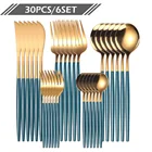 Набор столовых приборов из нержавеющей стали, 30 шт.6 наборов, Портативные Ножи золотого цвета столовые приборы, ложка, вилка, набор столовых приборов для кухни