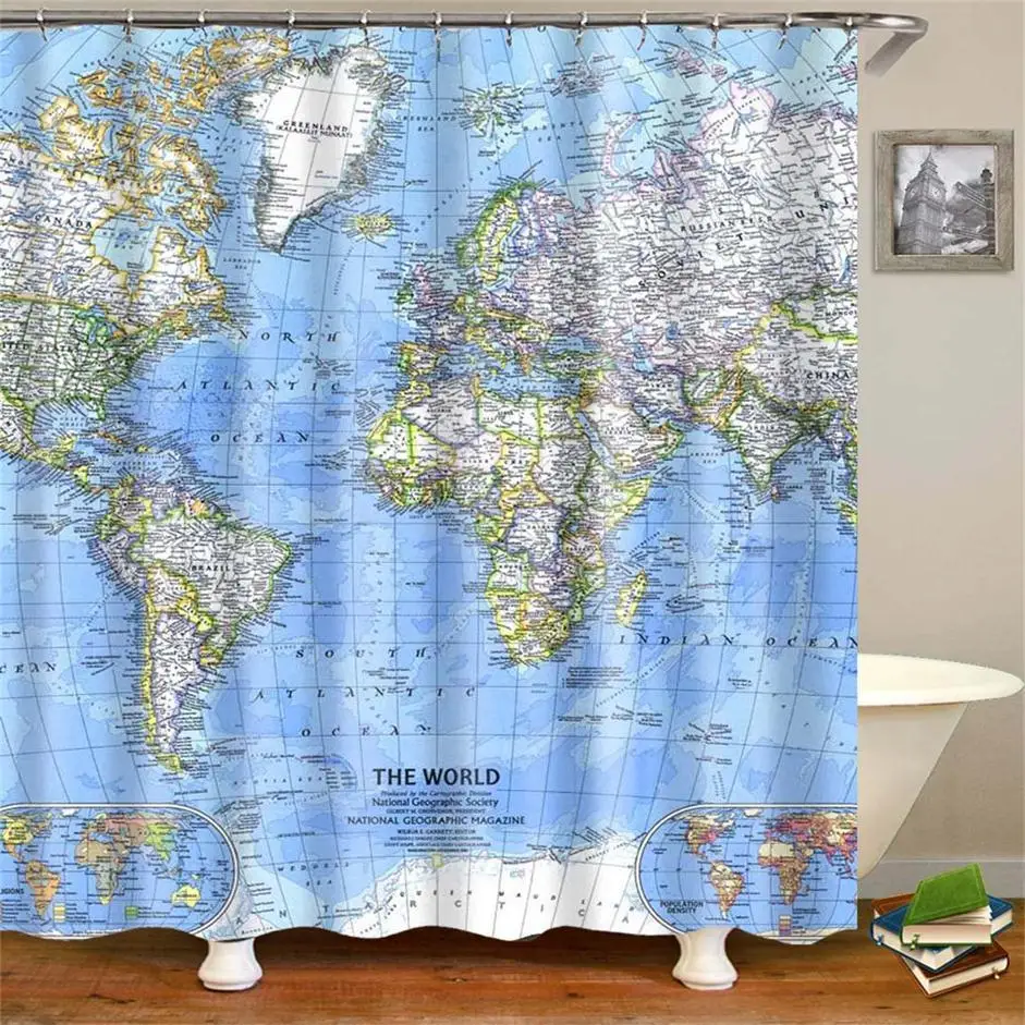 Занавеска для душа с изображением карты мира новая занавеска из полиэстера