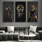 Африканской женщины художественные плакаты и принты, черный руках черного и золотого цвета украшения настенные художественные росписи на холсте для украшения спальни