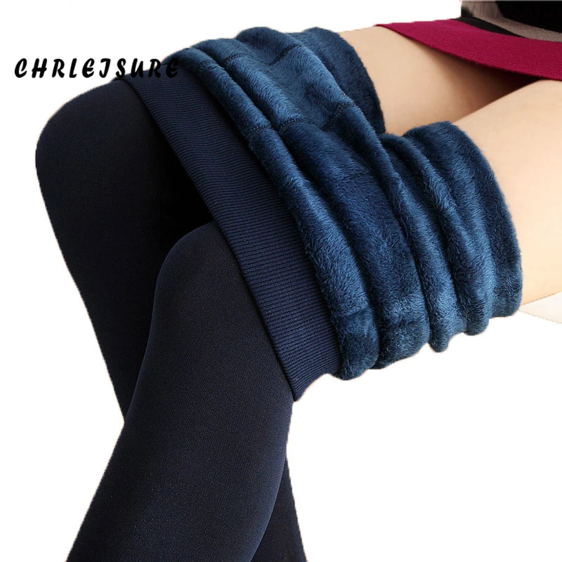 

CHRLEISURE Warm Women's Plus Velvet Winter Leggings Ankle-Length Keep Warm Solid Pants High Waist Large Size Women Leggings