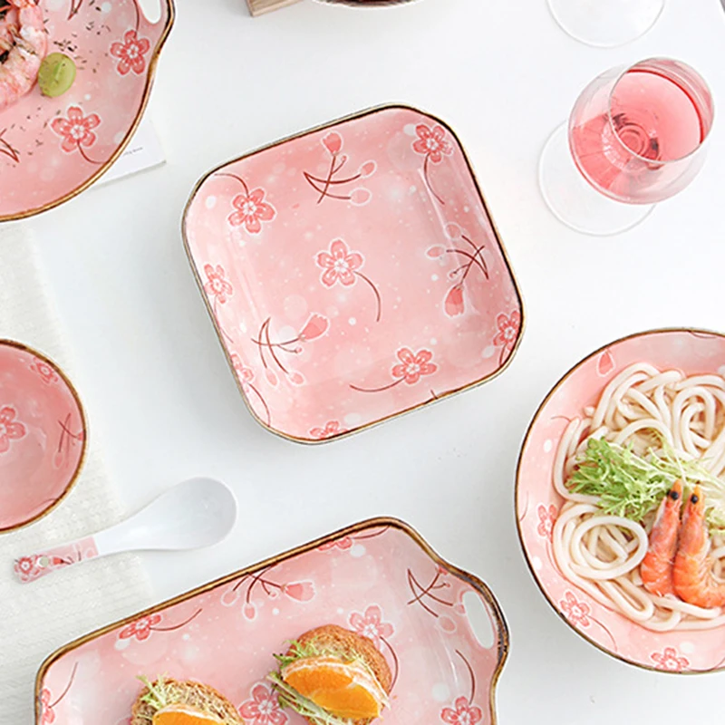 

Ceramic Tableware Household Snack Tray Plates of Ceramics Kitchen Utensils Sets Dinnerware Set Cutlery