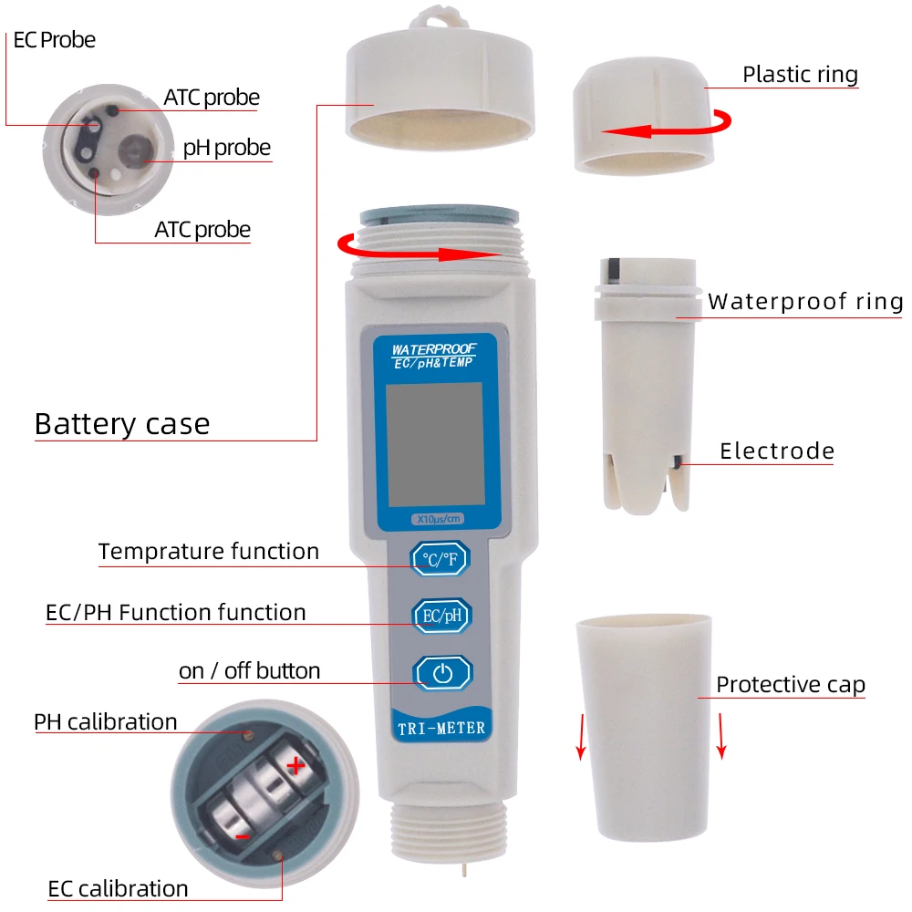 Цифровой водонепроницаемый 0,01 3 в 1 PH EC TEMP/TDS PH TEMP метр ЖК-дисплей с подсветкой с автоматической температурой для аквариума Скидка 40
