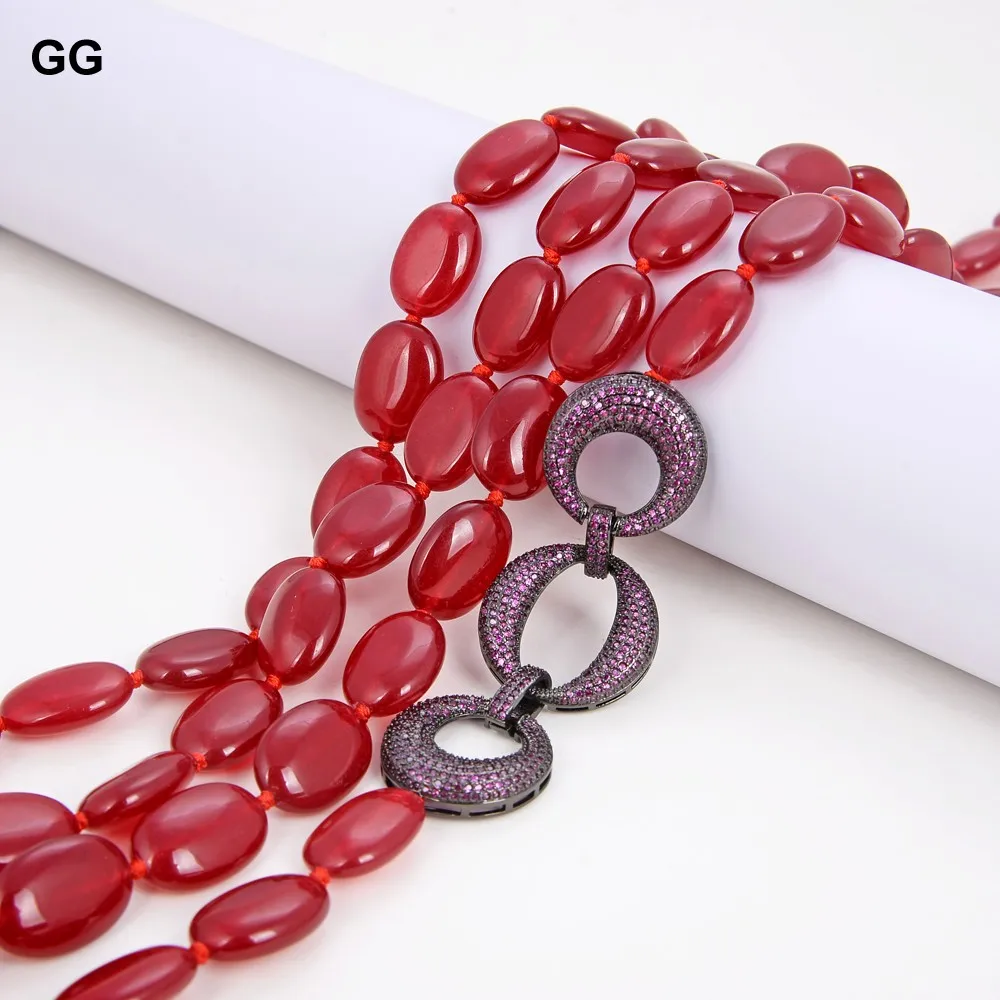 

GG Jewelry 20''-29" 4Strands Oval Red Jades Purple CZ Pave Connector Necklace For Women