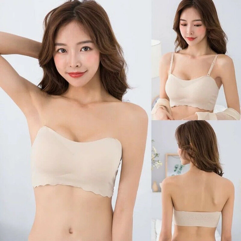 

Wholesale Ice Silky Air Bra Strapless Non-slip Underwear Push Up Wirefree Bra Tube Tops M3