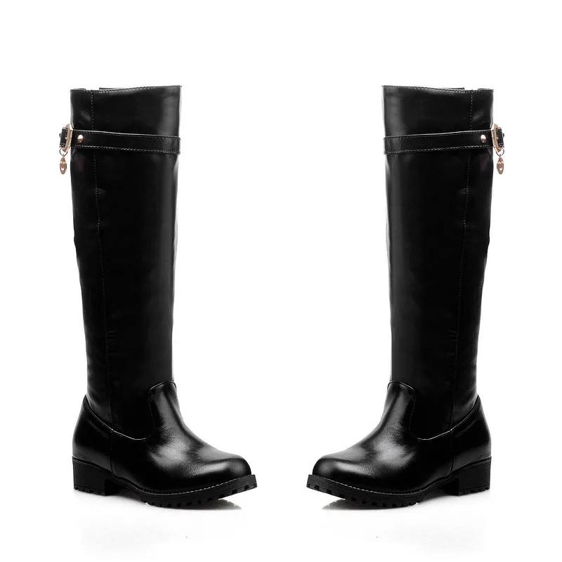 Женские сапоги до колена без застежки ASUMER с круглым носком большие размеры 34 43