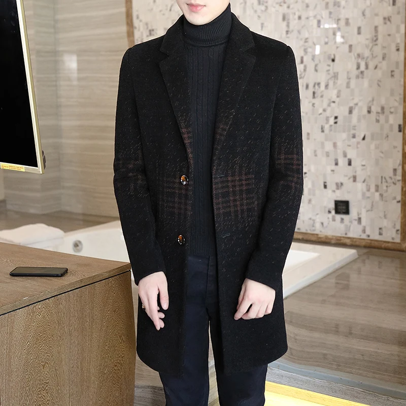 

2021new men's autumn jacket winter suit collar woolen coat men fashion business casual slim mid-length luxury woolen trench coat