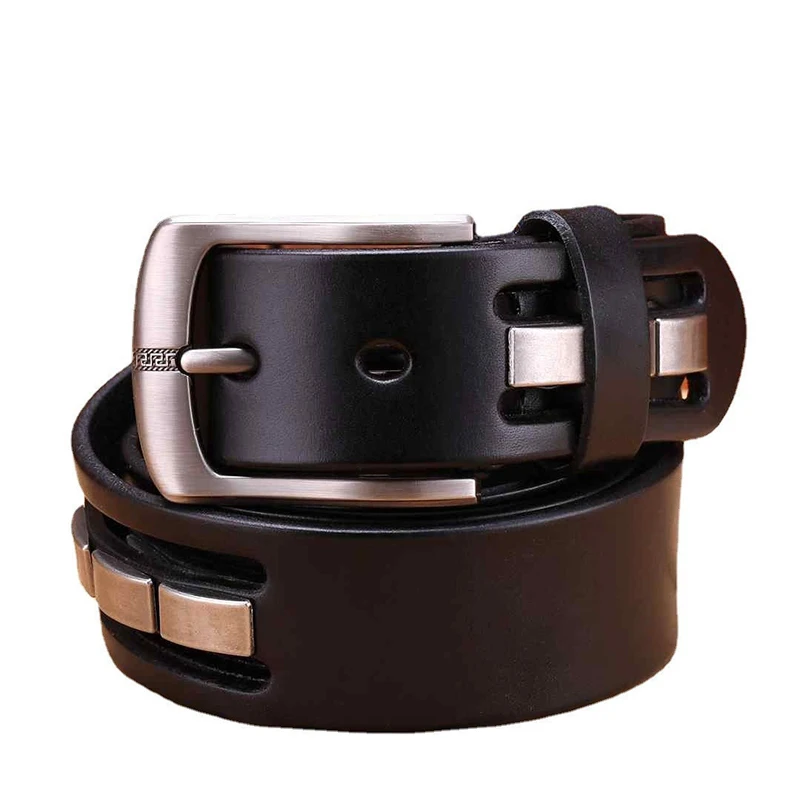 (Ta-weo) Unisex Genuine Leather Cowhide Belt, Pin Buckle Rivet leather belt Casual Fashion