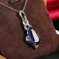 fashion silver pear cut blue sapphire women wedding jewelry necklace pendant