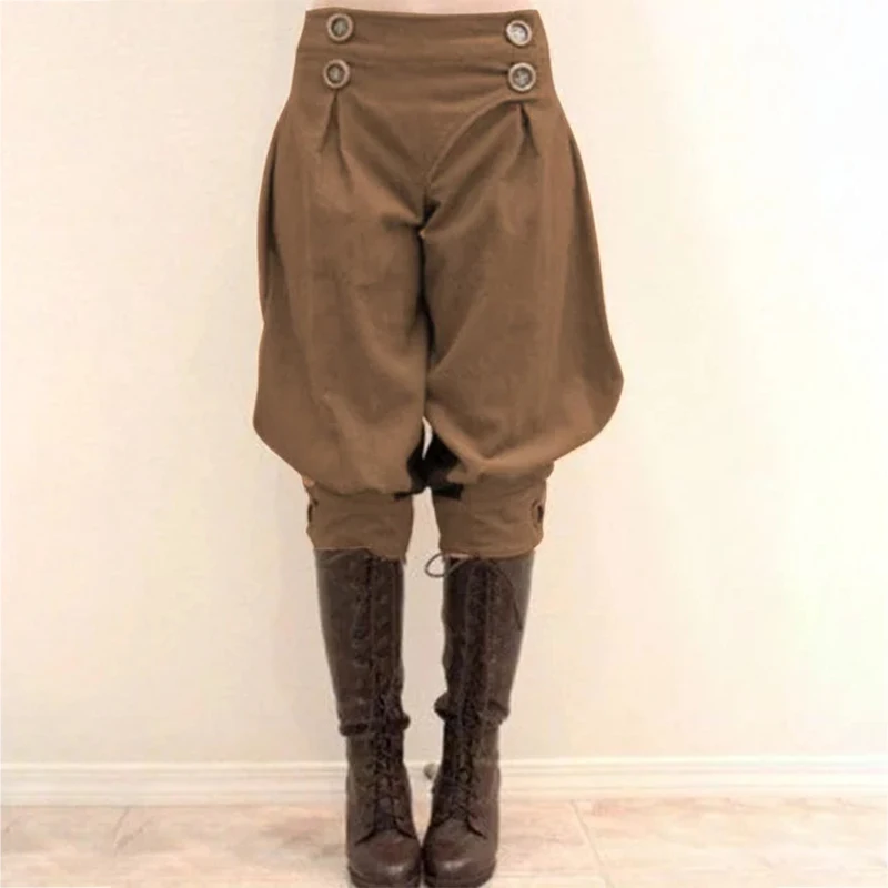 

Женские шорты на пуговицах с эластичной талией, повседневные рыцарские Ретро свободные однотонные укороченные шаровары с низкой талией, ве...