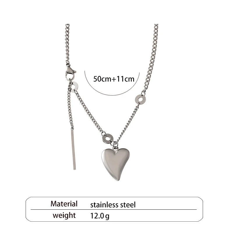 Fashion Stainless Steel Silver Color Heart Pendant Choker Necklace For Women Hip Hop Clavicle Chain Female Party Jewelry |