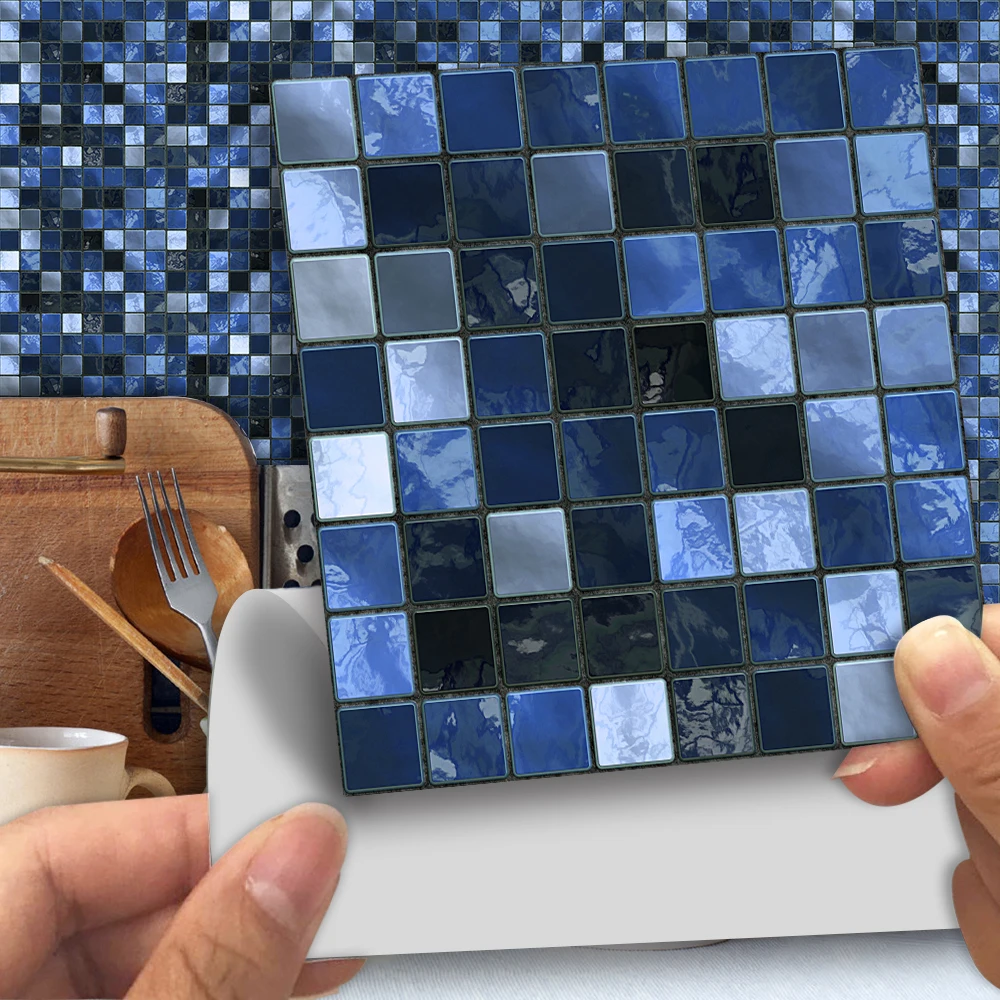 

Водостойкая самоклеящаяся настенная наклейка из ПВХ, синяя мозаика 10 см/15 см x 25 шт. для кухни, ванной комнаты, мебели, SJ008