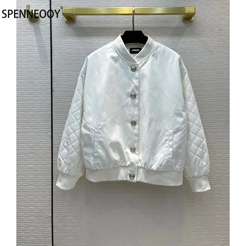 

SPENNEOOY 2021 Designer Brand Autumn Thick Jackets Coat Women Long Sleeve Single-Breasted Fashion White Overcoat Outwear