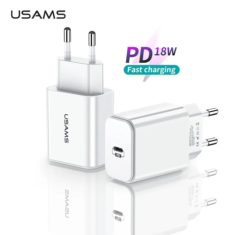 USAMS EU/US 18 Вт PD быстрое USB зарядное устройство Тип C быстрое зарядное устройство для iPhone X XS XR 8 зарядное устройство для мобильного телефона huawei samsung адаптер