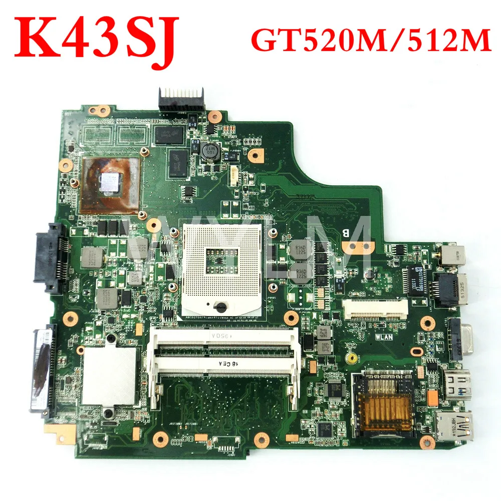 

K43SJ Mainboard N12P-GV-B-A1 GT520M/512M REV4.1/3.0/2.2 For Asus A43S X43S K43S P43S K43SM K43SV K43SJ Laptop Motherboard Tested
