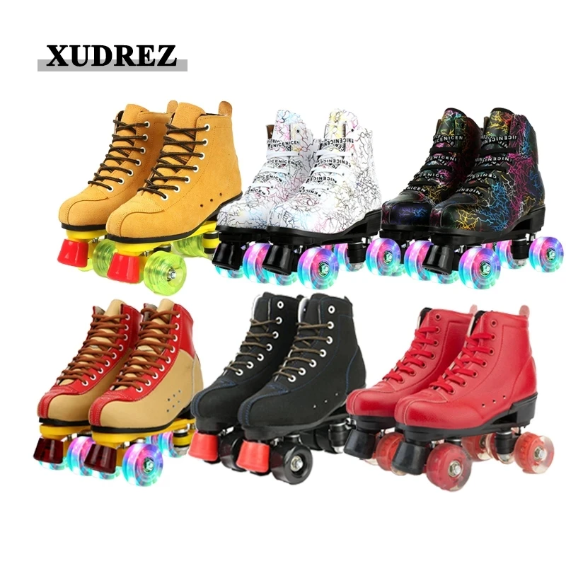 Skating Shoes Patines Wrotki Leather Roller Skates Double Line Skates Shoes Women Lady Adult Skating Rollers Pu 4 Wheels patins