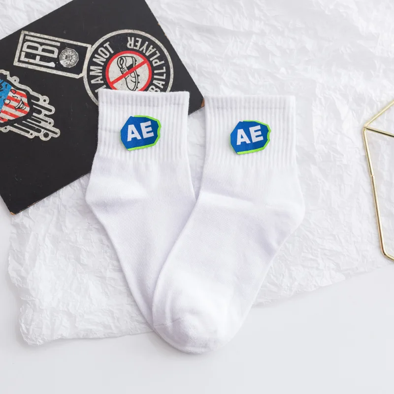 

3pairs Letter Women Socks AE Woven Label Summer Hot Short Socks Korean Style Solid Color Comfortable Cotton Fashion Street Socks