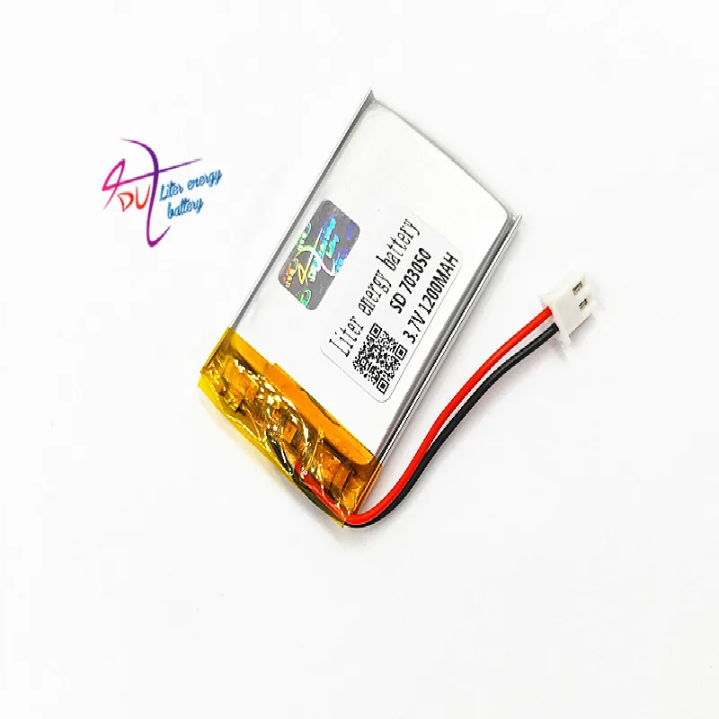 JST 2.54mm 2pin 10PCS 703050 3.7V 1200mAh Lithium Polymer LiPo Rechargeable Battery connector 703048 For Mp3 GPS bluetooth camer