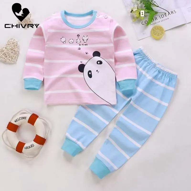 Пижамный комплект для мальчиков и девочек футболка с длинным рукавом круглым