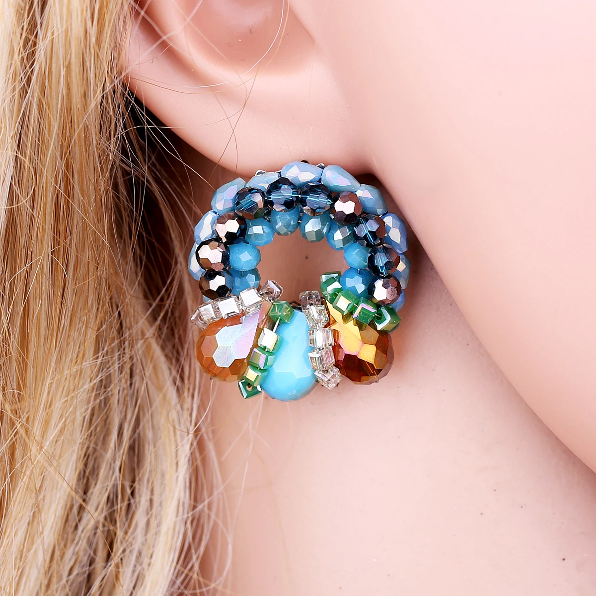 HAHATOTO круглой формы в форме цветка Форма серьги гвоздики с синим Цвет украшенные