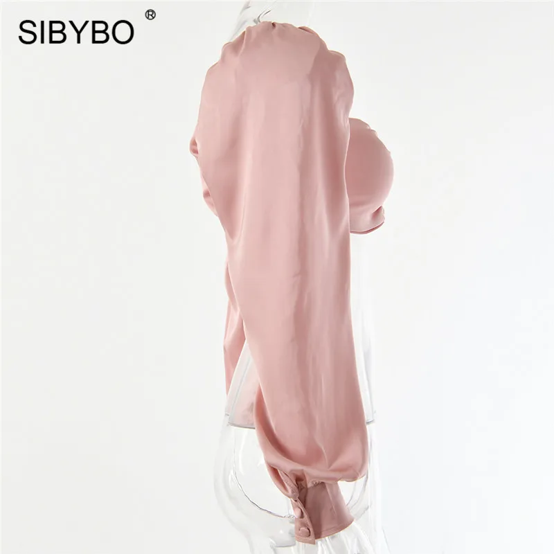 Sibybo, плиссированный сексуальный укороченный Топ без бретелек, женская мода, длинный рукав, пуговицы, тонкая женская футболка, однотонная, открытая спина, повседневные женские топы