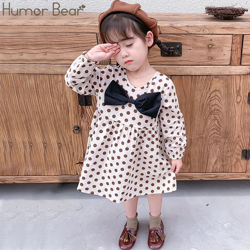 Humor Bear Fashion Kids Clothes Girl Plaid Doll Collar Long Sleeve Dress Children Princess Dresses Baby Girls Clothing Outfits