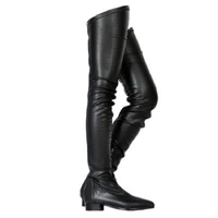 black pointed toe over the knee boots horse riding boots woman runway chunky heels chlesea knight women long boots for woman
