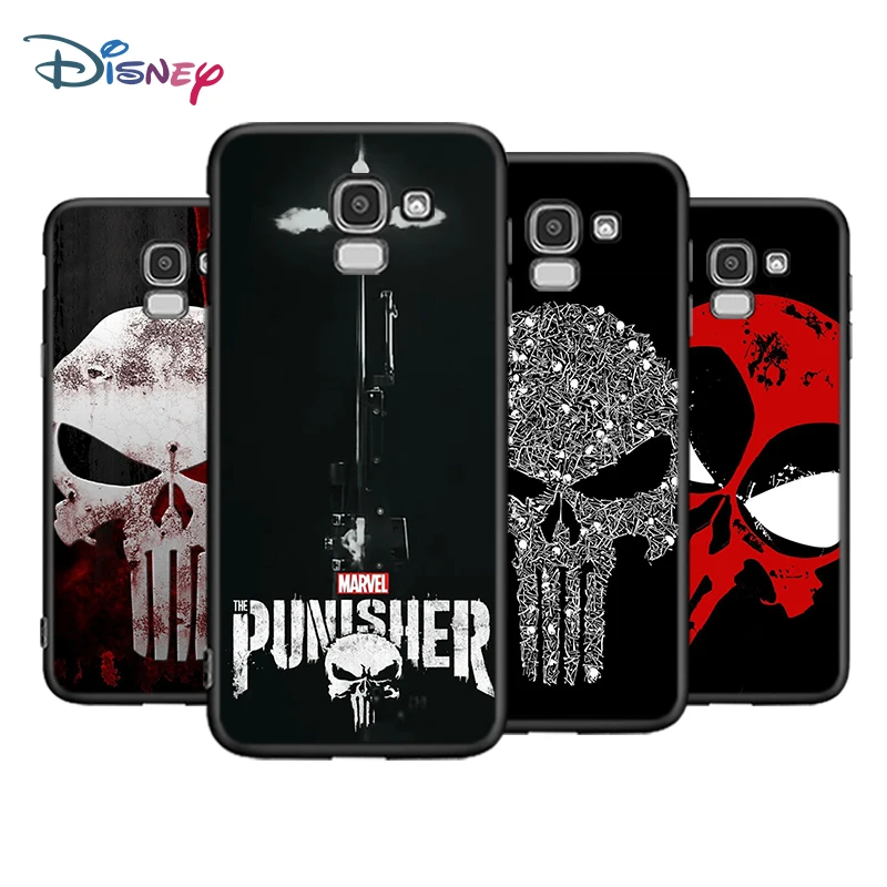 Черный мягкий чехол для телефона с изображением черепа Карателя Marvel Samsung Galaxy J8 J7