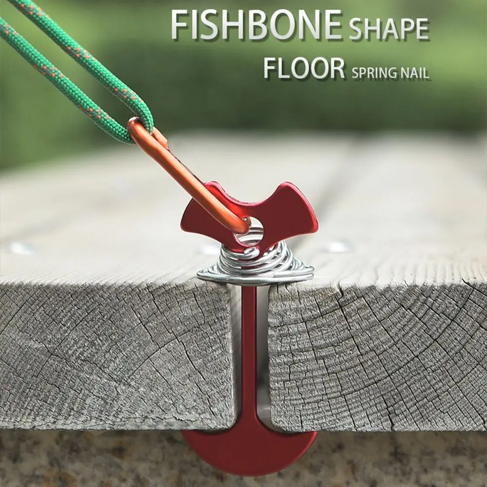 

High Quality Adjustable Buckle Deck Stakes Plank Floor Tent Pegs Spring Fishbone Anchor Camping Tent Hooks Fixed Nails