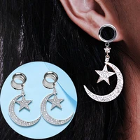 2 pc shiny crystal moon pendant ear plugs tunnel gauge for ear stretchers earrings womens body jewelry pircing expansores oreja