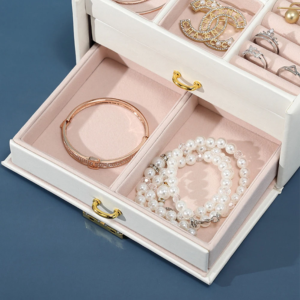 

3-Layer Drawer Jewelry Storage Organizer Box PU Leather Necklace Rings Container Bracelet Large Capacity Display Holder