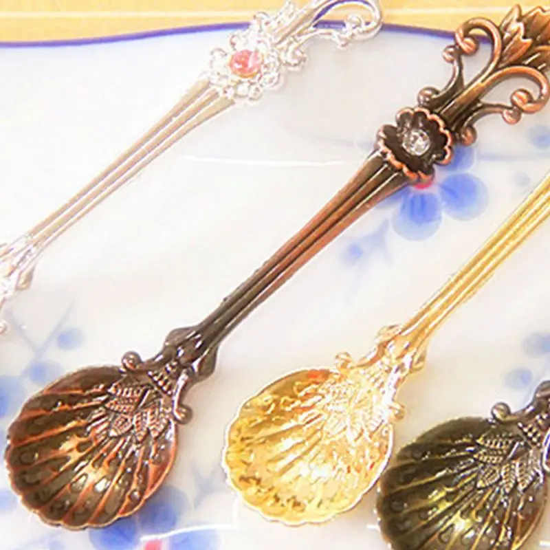 

449C 6pcs Vintage Coffee Spoons Elegant Orris Dessert Spoon Three-dimensional Pattern Tea Scoop
