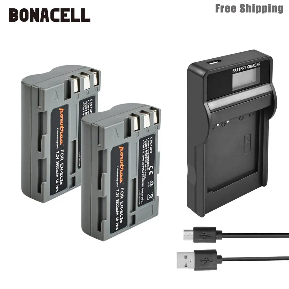 Bonacell 2600 мА/ч, EN-EL3e RU EL3e EL3a ENEL3e Батарея+ Батарея ЖК-дисплей Зарядное устройство для Nikon D300S D300 D100 D200 D700 D70S D80 D90 D5 L15