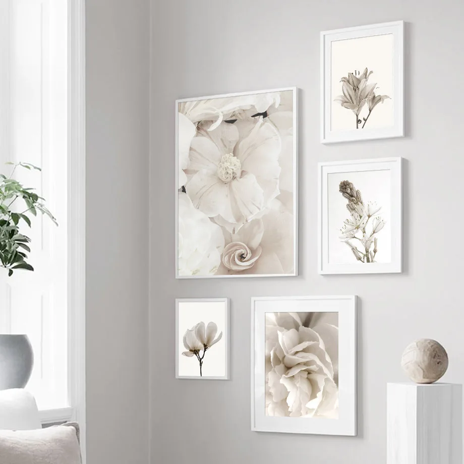 Белая Роза Пион вишневые цветы Настенная Картина на холсте скандинавские