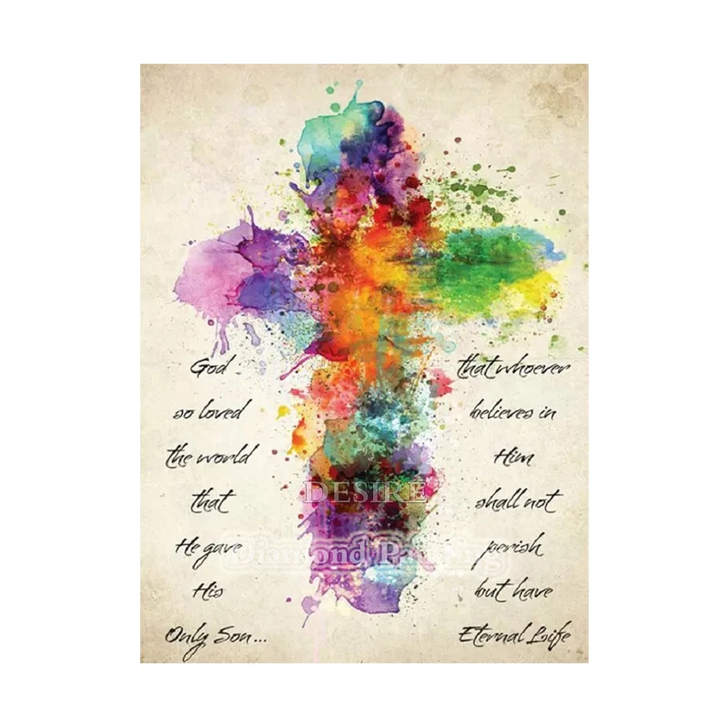 EASHRU цветной крест с текстом Иисуса 5D алмазная Живопись Вышивка крестом Алмазная